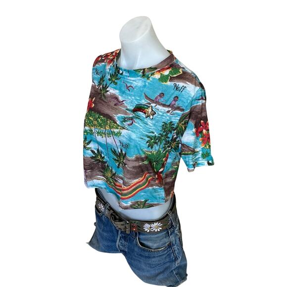 Hawaiian Cropped Baby Tee SMALL Y2K Coconut Girl Unique Tropical CheekyMontana - Picture 3 of 6